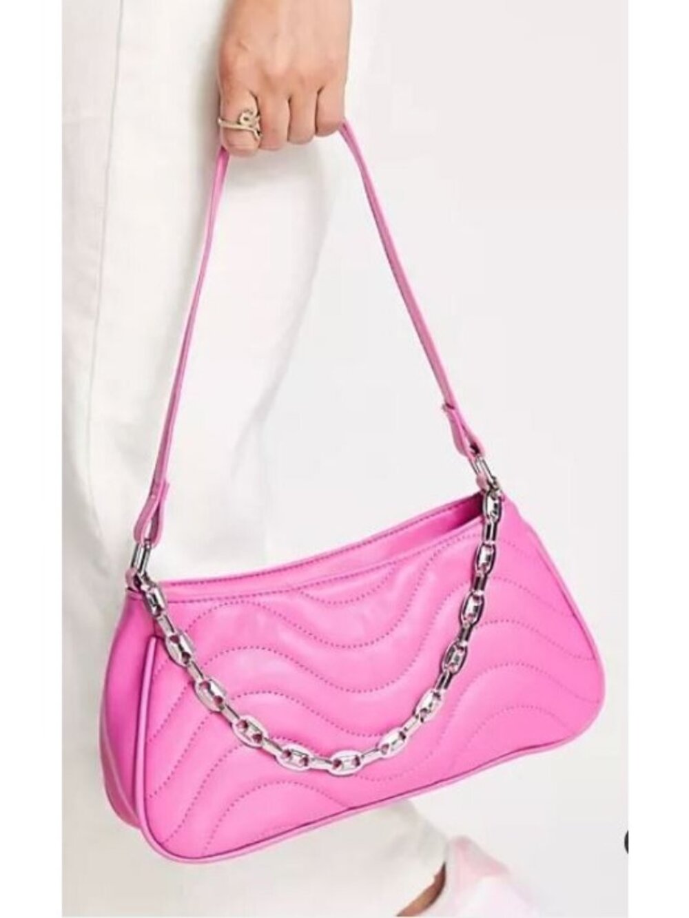 SKINNYDIP Gianna quilted chain link women's girls small shoulder bag in Pink